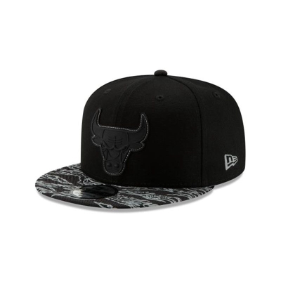 Black Chicago Bulls Hat - New Era NBA Tiger Flect 9FIFTY Snapback Caps USA3604975